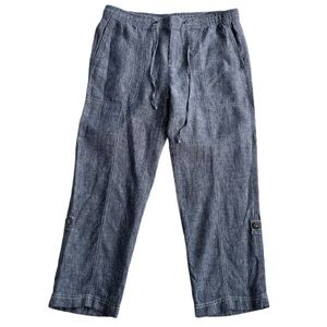 Saks Fifth Avenue Linen Convertible Ankle Crop Pants in Blue S